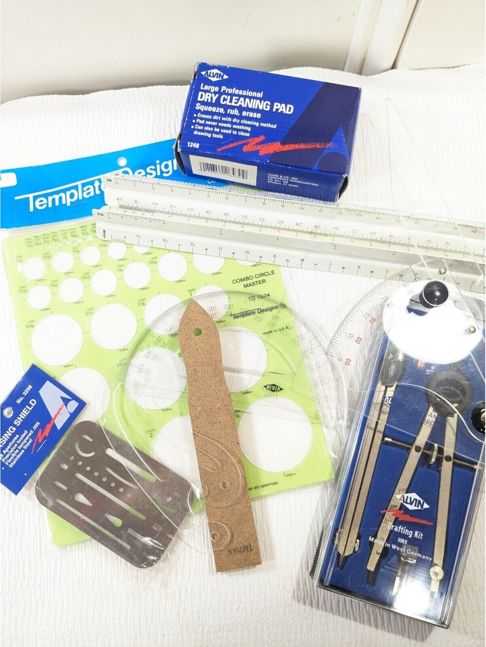 Vintage Alvin Drafting set lot Drawing architect ruler protractor combo circles